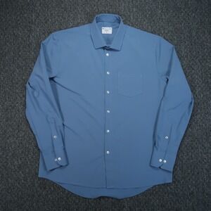 &Collar Shirt Men Large Blue Athletic Fit Lightweight Long Sleeve Button Stretch